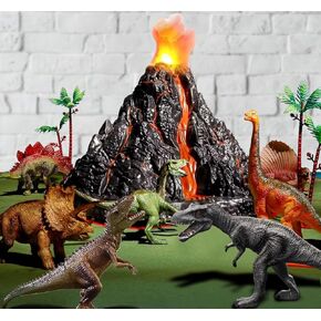 Volcanic Eruption Dinosaur Dinosaur Toys with Simulation Volcano for Kids 3-12 Years, Realistic Dino Figures & Large Play Mat for Boys and Girls, Gift for Preschool Toddlers (Size 63x63 in)