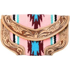 Women Cowhide Hairon and Tooled Leather Western Handmade Ladies Clutch Trifold Wallet