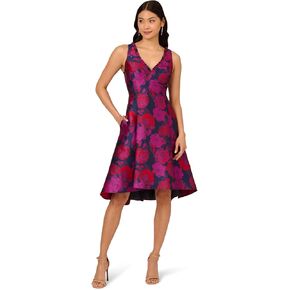 Adrianna Papell Women's Floral Jacquard High-Low Dress