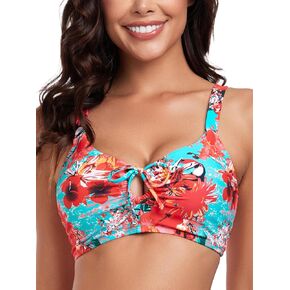 Ocean Blues Women's Retro Cutout Bikini Tops for Women Lace Up Back Padded Swimsuit Top