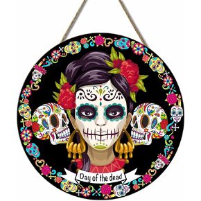 إكليل يوم الموتى، El Día de Los Muertos Door Sgin لواجهة الباب، المكسيك جمجمة السكر فريدا مع الزهور، 12 × 12 بوصة (يوم الموتى) in Kuwait