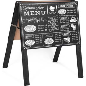 Ilyapa Horizontal Wooden A-Frame Chalkboard Sidewalk Sign - 24 x 28 Inch Black Wood Menu Board Outdoor Sandwich Message Boards for Retail Vendor Display, Wedding, Event, Trade Show & Welcome Signage