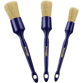 Car Detailing Brush Set, 3 Pack Ultra Soft Boars Hair Detailing Brushes for Leather Seat Air Vents Engine Bay, Auto Detail Brushes Car Detailing for Interior Exterior, Indigo