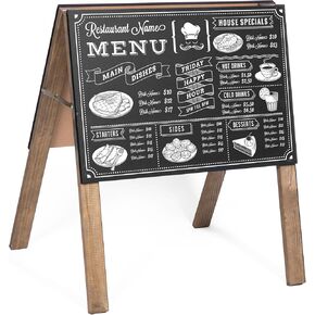 Ilyapa Horizontal Wooden A-Frame Chalkboard Sidewalk Sign - 24 x 28 Inch Black Wood Menu Board Outdoor Sandwich Message Boards for Retail Vendor Display, Wedding, Event, Trade Show & Welcome Signage