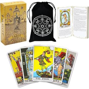 Classic Tarot Cards with Guide Book & Tarot Bag,78 Tarot Cards with Meaning on Them,Durable Tarot Fortune Telling Game for Beginners Set (Purple)