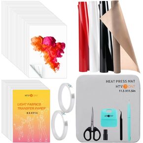 HTVRONT Heat Press Accessories for 10" X 10" Heat Press Machine, Include 3 HTV Vinyl & 150 Sublimation Paper, 20 Heat Transfer Paper, Heat Press Mat, Teflon Sheet, Heat Resistant Tape, Weeding Tools