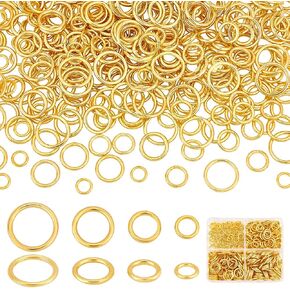 PH PandaHall 360pcs 4 Sizes Closed Jumps Rings, 6/8/10/12mm Brass Soldered Jump Rings 16~18 Gauge Golden Round Rings Chainmail Rings Jewelry Connector for DIY Earrings Bracelets Necklaces Keychain