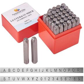PH PandaHall 36 Pcs Letter and Number Metal Stamp Set, 1/4 inch 6mm Alphabet A-Z and Number 0-9 and Symbol, Iron Uppercase Stamps Punch Press Tool for Imprinting on Metal Jewelry Leather Wood