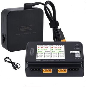ToolkitRC M6D 15A x 2 DC Dual-Channel Output 1-6s Charger Discharger and ADP100 100w 20v 5A Power Supply Unit Set Sell, Black