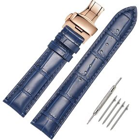 Moran Quick Release Leather Watch Bands Deployment Butterfly Buckle 18mm 20mm 22mm 24mm Blue Black Brown Calfskin Replacement Watch Strap for Men & Women