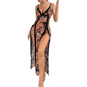 OYOANGLE Women's Lace V Neck Nightgown Babydoll Lingerie Dress Sexy Sleepwear Slip Chemise Nightdress