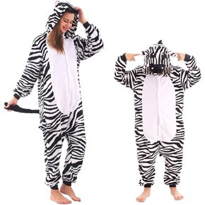 Animal Onesie for Kids Adults Halloween Costumes for Girls Boys Womens Mens Cosplay Outfit Zebra