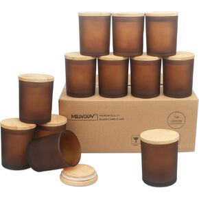 MILIVIXAY 12 Pack 7 OZ Frosted Amber Thick Glass Candle Jars with Lids - Bulk Empty Candle Jars for Making Candles - Spice, Powder Containers.