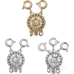 Necklace Layering Clasps, 3 Pcs Necklace Separator for Layering 18K Gold Silver Jewelry Locking Clasp Converter Chain Extender Multiple Necklace Clasps and Closures for Stackable Necklaces