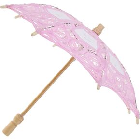 DYNWAVE Handmade Mini Lace Embroidered Umbrella Parasol Gift Wedding Prop Prom Favor 15", Pink, 31.5cm