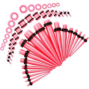 50PCS Ear Stretching Kit Gauges for Ears & Pink Gauge Stretching Kit for Starter Expanders/Body Piercing Jewelry Earring Gauges Gauging Set for Men, Women