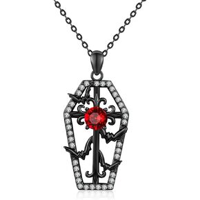 Bat Cross Coffin Necklace 925 Sterling Silver Gothic Black Coffin Shape Pendant Bat Jewelry Halloween Gifts for Women