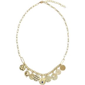 With Evil Eye Pendant Handmade Jewelry Gold Coin Charm Necklace Third Eye Protection Amulets Chunky Thick for Women Birthday Gift (E9-0011)