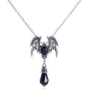 Rrdaily Vintage Gothic Necklace Bat Wings Necklace,Victoria Crystal Necklace Red/Blue/Black Gem Vampire Bat Pendant Necklace Goth Halloween Cosplay Party Jewelry for Women