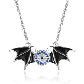 Dreamboat Bat Pumpkin/Evil Eye Necklace for Women Sterling Silver Bat Pendant Halloween Jewelry for Women