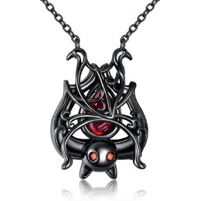 LUHE Halloween Necklace Sterling Silver Halloween Jewelry Moonstone Cute Bat Pendant Necklace gifts for Women