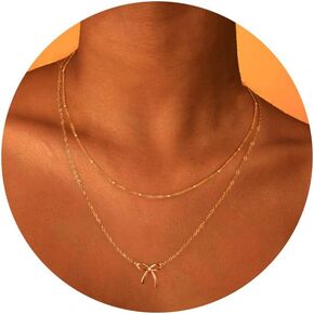 Bow Necklace 14K Gold Plated Pendant Butterflyknot Pendant Gold Ribbon Jewelry Bowknot Necklace for Woman