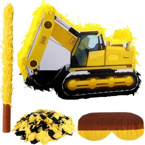 Construction Dump Truck Pinata Excavator Pinata with Blindfold Bat Confetti for Kids Construction Truck Birthday Party Supplies