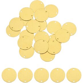 MECCANIXITY 20pcs Brass Round Stamping Blank DIY Label Tags 18mm/0.71inch for Craft, Pendant Decoration, 1.4mm/0.055inch Double Hole, Yellow