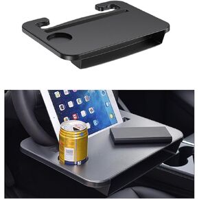 2 in 1 Car Steering Wheel Tray, Steering Wheel Desk with Cup Holder for Laptop Eating Drinking, Auto Seat Gap Filler Organizer, Road Trip Car Accessories for Most Steering Wheels