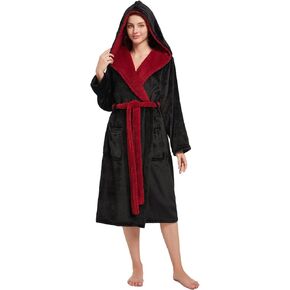 Womens Hooded Robe,Plush Fleece Soft Robe for Women,Cozy Warm Bathrobe,Spa robe With Pockets