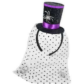 Wittocs Black Sequins Top Hat with Veil Headband Costume Accessory Small Top Hat Black Veil Hair Headband Decor Top Hat Hair Accessories for Masquerade and Halloween