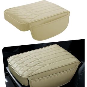1 PC Car Center Console Armrest Cover, 12.59" x 8.66" x 1.96" Leather + Memory Foam Non-slip Pressure Relief Protective Armrest Pad with Pocket on Both Sides, Suitable for Cars (Black)