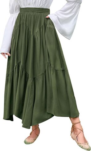 Scarlet Darkness Maxi Skirt for Women High Waist Ruffle Flowy Renaissance Long Skirts with Pockets in Saudi Arabia