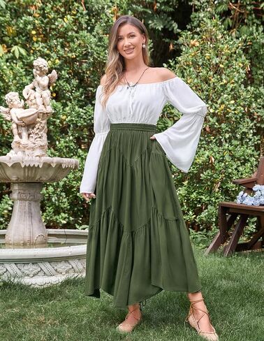 Scarlet Darkness Maxi Skirt for Women High Waist Ruffle Flowy Renaissance Long Skirts with Pockets in Saudi Arabia