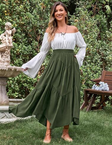 Scarlet Darkness Maxi Skirt for Women High Waist Ruffle Flowy Renaissance Long Skirts with Pockets in Saudi Arabia