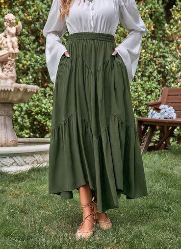 Scarlet Darkness Maxi Skirt for Women High Waist Ruffle Flowy Renaissance Long Skirts with Pockets in Saudi Arabia