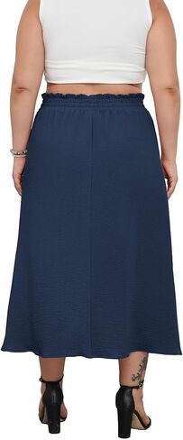 Plus Size Maxi Skirts for Women Summer Boho Pleated Elastic High Waist A-line Long Skirt with Pockets in Kuwait