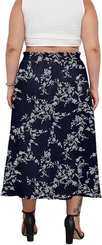 Plus Size Maxi Skirts for Women Summer Boho Pleated Elastic High Waist A-line Long Skirt with Pockets in Kuwait