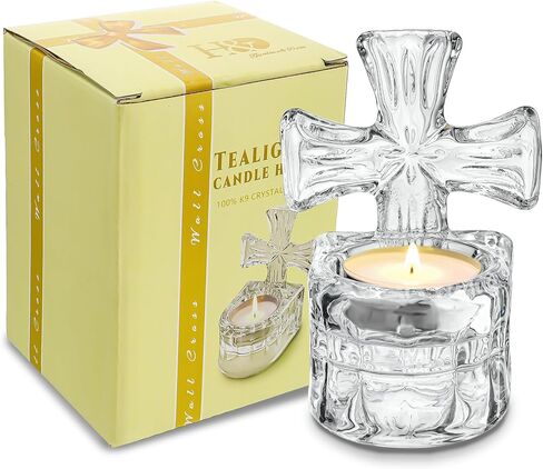 kanpura Clear Glass Cross Candle Holder 4" High Christian Tea Light Holder Cross Crystal Votive Candle Holders for Religious Gift in Box(Single) in Saudi Arabia