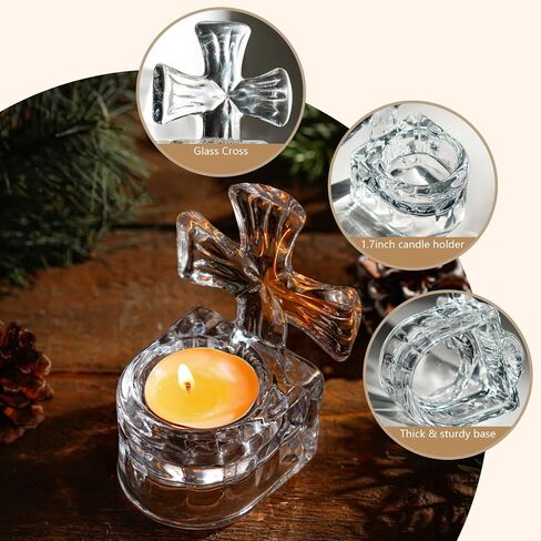 kanpura Clear Glass Cross Candle Holder 4" High Christian Tea Light Holder Cross Crystal Votive Candle Holders for Religious Gift in Box(Single) in Saudi Arabia