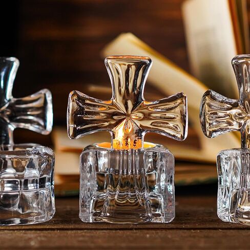 kanpura Clear Glass Cross Candle Holder 4" High Christian Tea Light Holder Cross Crystal Votive Candle Holders for Religious Gift in Box(Single) in Saudi Arabia