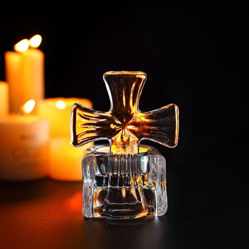 kanpura Clear Glass Cross Candle Holder 4" High Christian Tea Light Holder Cross Crystal Votive Candle Holders for Religious Gift in Box(Single) in Saudi Arabia