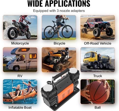 VEVOR 10.6 CFM Heavy Duty Air Compressor, 30s Fast Inflation | Dual-Cylinder Portable Tire Inflator, 12V 150PSI Offroad Air Pump with Adapters for Trucks Car SUV 4 x 4 Vehicle RV in Saudi Arabia