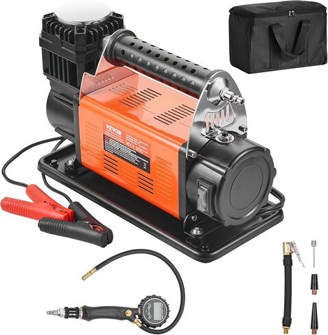 VEVOR 10.6 CFM Heavy Duty Air Compressor, 30s Fast Inflation | Dual-Cylinder Portable Tire Inflator, 12V 150PSI Offroad Air Pump with Adapters for Trucks Car SUV 4 x 4 Vehicle RV in Saudi Arabia