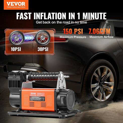 VEVOR 10.6 CFM Heavy Duty Air Compressor, 30s Fast Inflation | Dual-Cylinder Portable Tire Inflator, 12V 150PSI Offroad Air Pump with Adapters for Trucks Car SUV 4 x 4 Vehicle RV in Saudi Arabia