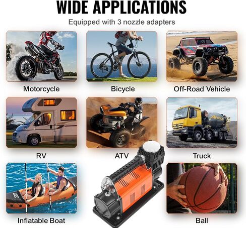 VEVOR 10.6 CFM Heavy Duty Air Compressor, 30s Fast Inflation | Dual-Cylinder Portable Tire Inflator, 12V 150PSI Offroad Air Pump with Adapters for Trucks Car SUV 4 x 4 Vehicle RV in Saudi Arabia