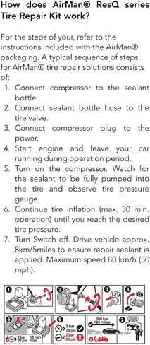 AIRMAN Flat Tire Repair Kit - ResQ 12V Compressor Tire Mobility Kit with Water Based Sealant in Kuwait