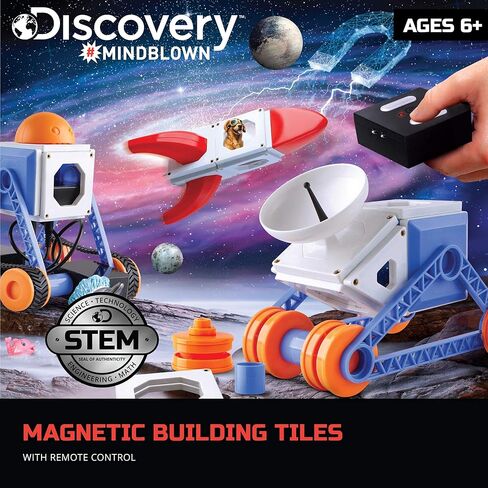 Discovery #MINDBLOWN بلاط بناء مغناطيسي قابل للتخصيص مع جهاز تحكم عن بعد، مجموعة لعب مكونة من 34 قطعة، قم ببناء 3 نماذج بين المجرات، تتضمن محركين يعملان بالطاقة، لعبة STEM للأولاد والبنات in Kuwait