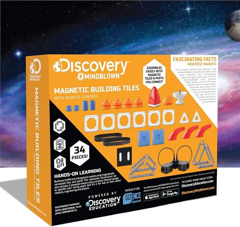 Discovery #MINDBLOWN بلاط بناء مغناطيسي قابل للتخصيص مع جهاز تحكم عن بعد، مجموعة لعب مكونة من 34 قطعة، قم ببناء 3 نماذج بين المجرات، تتضمن محركين يعملان بالطاقة، لعبة STEM للأولاد والبنات in Kuwait