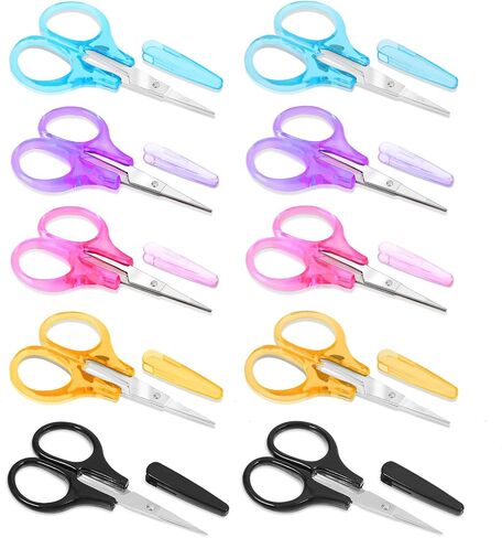 10Pcs Small Scissors All Purpose Stainless Steel Detail Scissors with Protective Cover Mini Detail Craft Scissors Straight Fine Tips Sewing Scissors Tiny Scissors for Embroidery Knitting Paper Cutting in Saudi Arabia